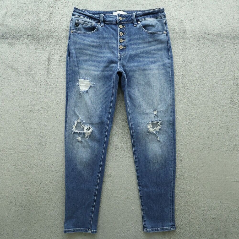 KanCan Jeans Junior's Size 11/29 Blue Mid-Rise Skinny Denim 30" Inseam Destroyed